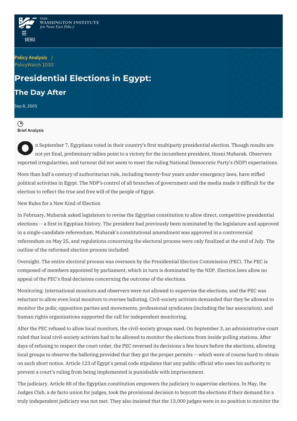 Presidential Elections in Egypt: the Day After | the Washington Institute