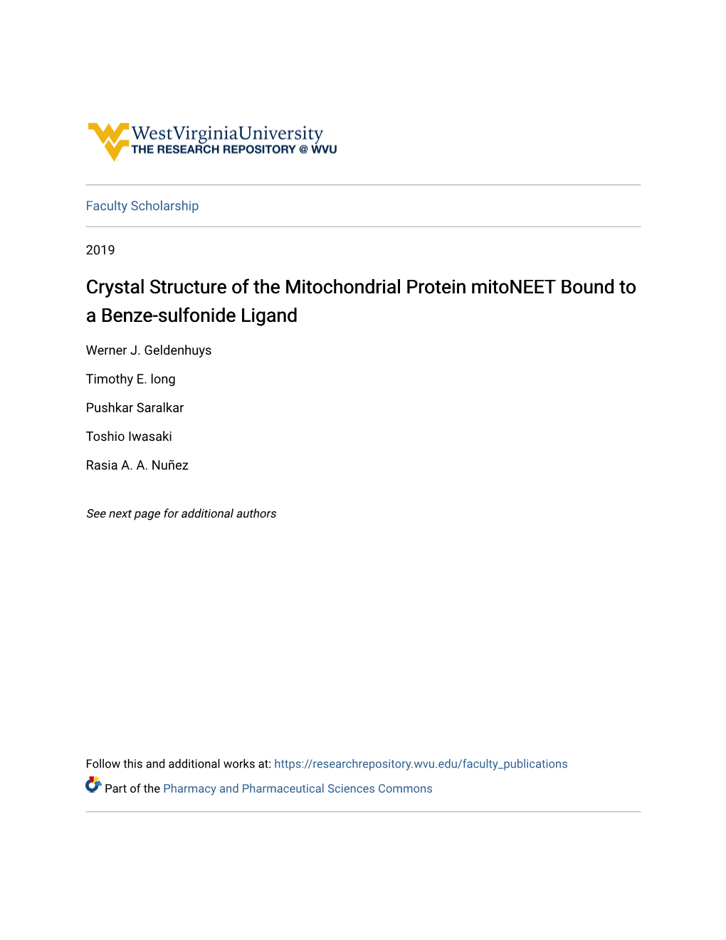 Crystal Structure of the Mitochondrial Protein Mitoneet Bound to a Benze-Sulfonide Ligand