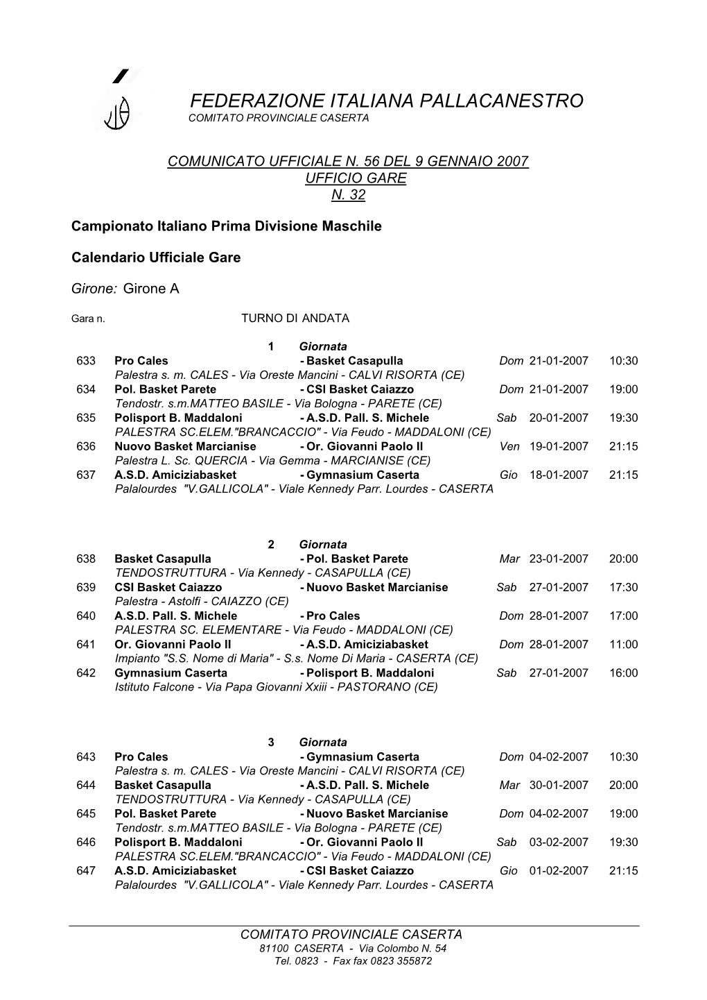 Federazione Italiana Pallacanestro Comitato Provinciale Caserta