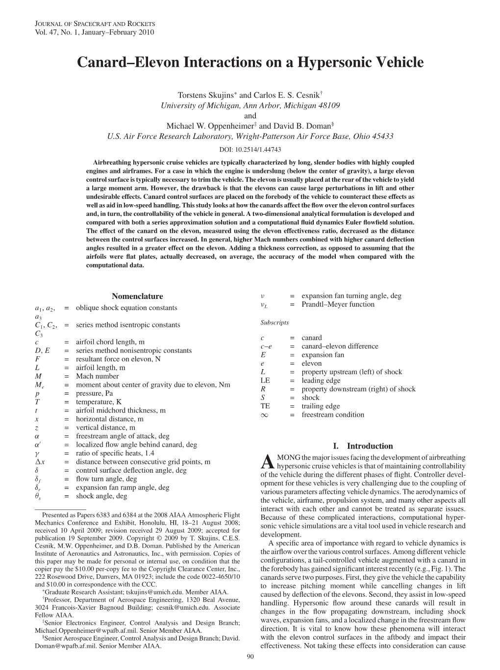 Canard–Elevon Interactions on a Hypersonic Vehicle