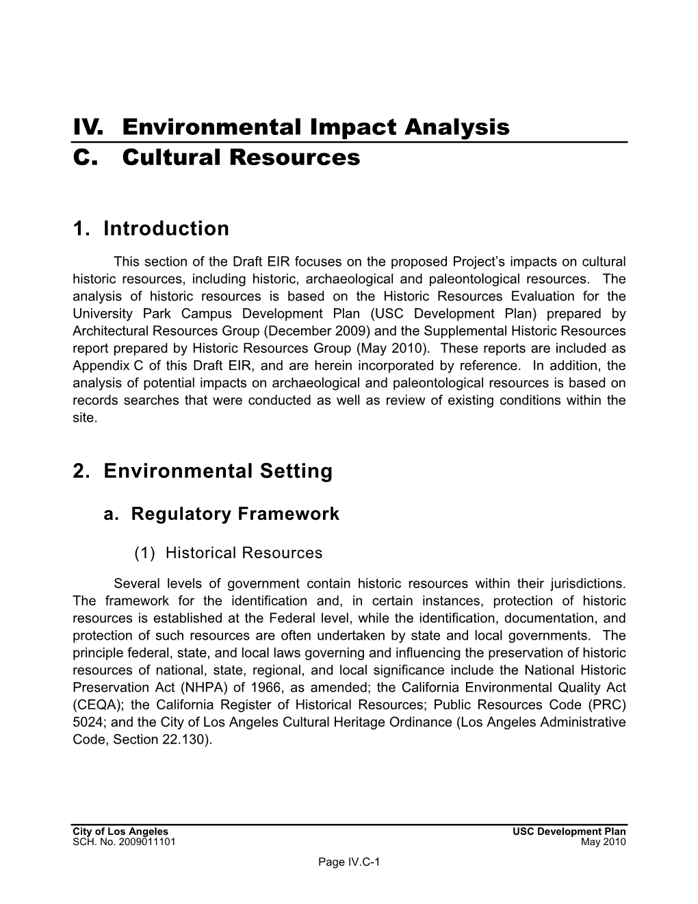 IV. Environmental Impact Analysis C. Cultural Resources