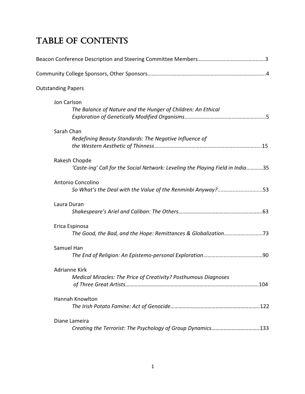 Table of Contents