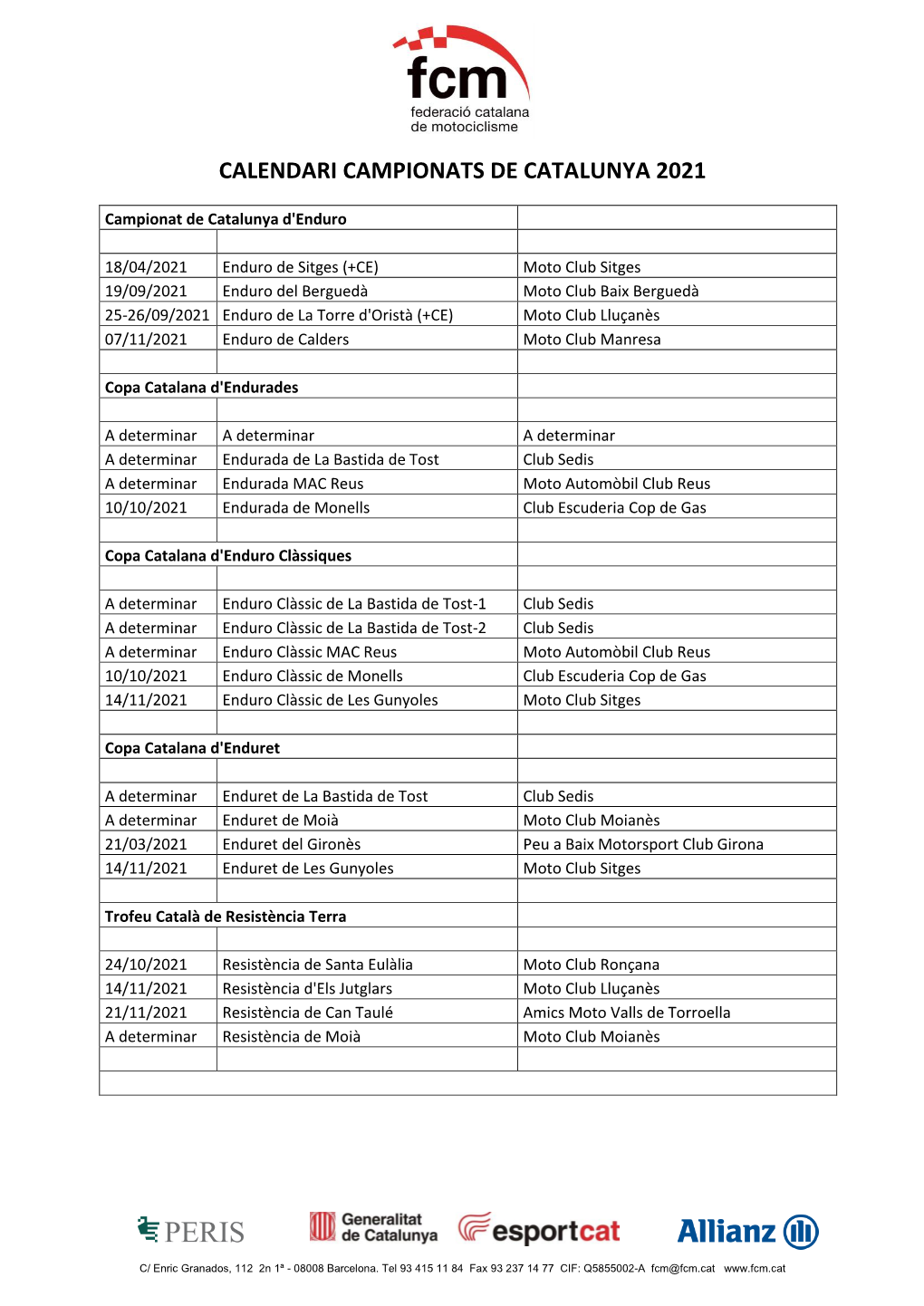 Calendari Campionats De Catalunya 2021