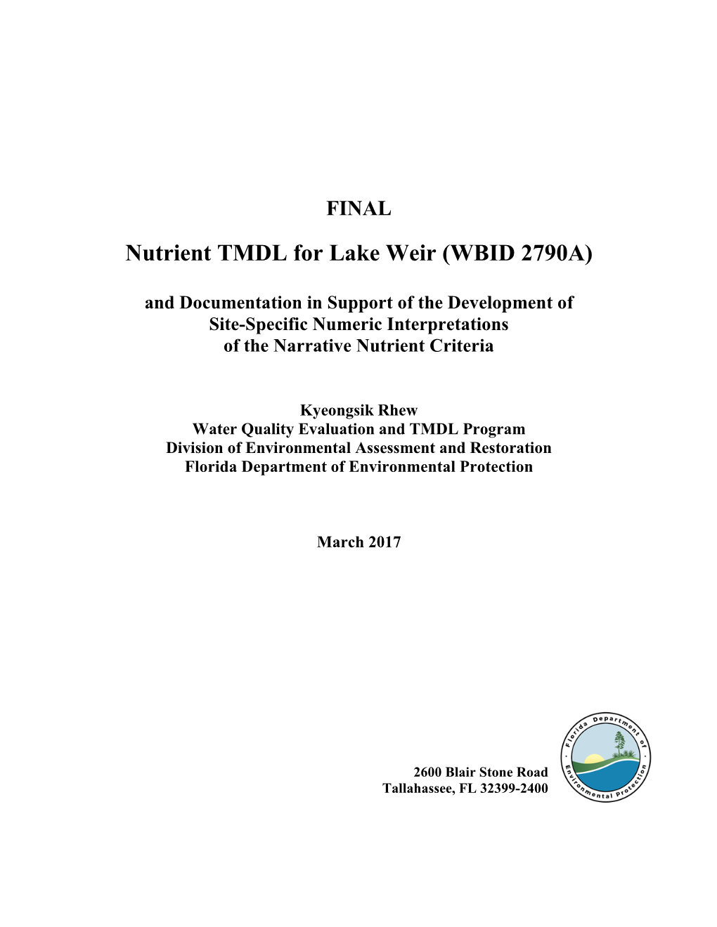 Lake Weir TMDL for Nutrients