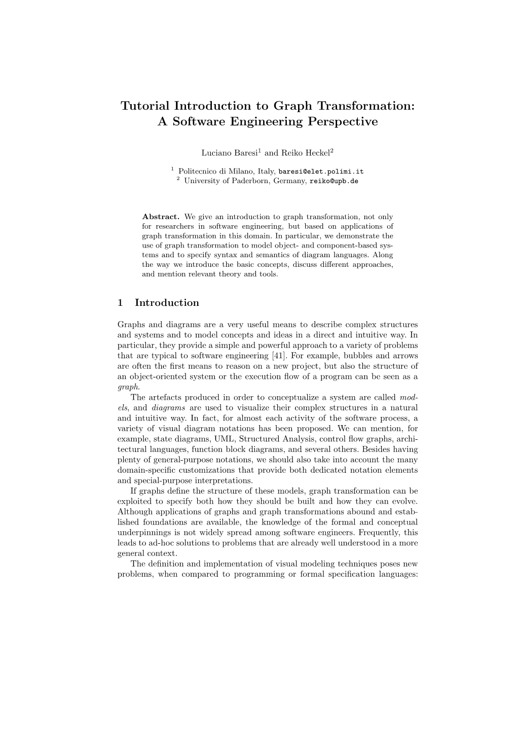 Tutorial Introduction to Graph Transformation: a Software Engineering Perspective