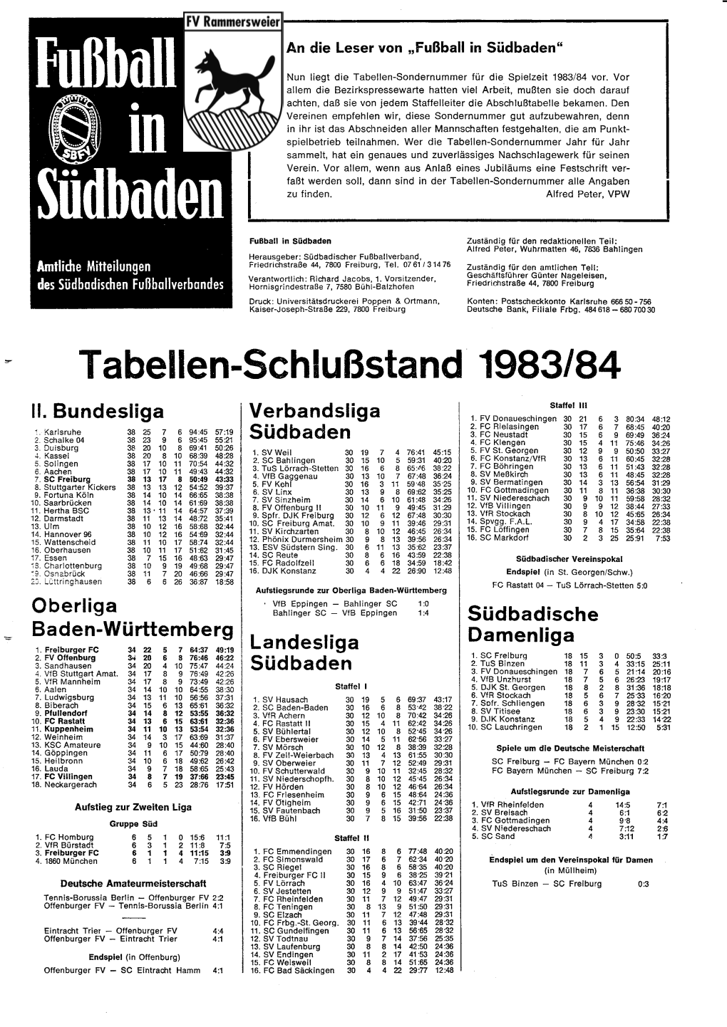 Tabellen-Schlußstand 198 31 84