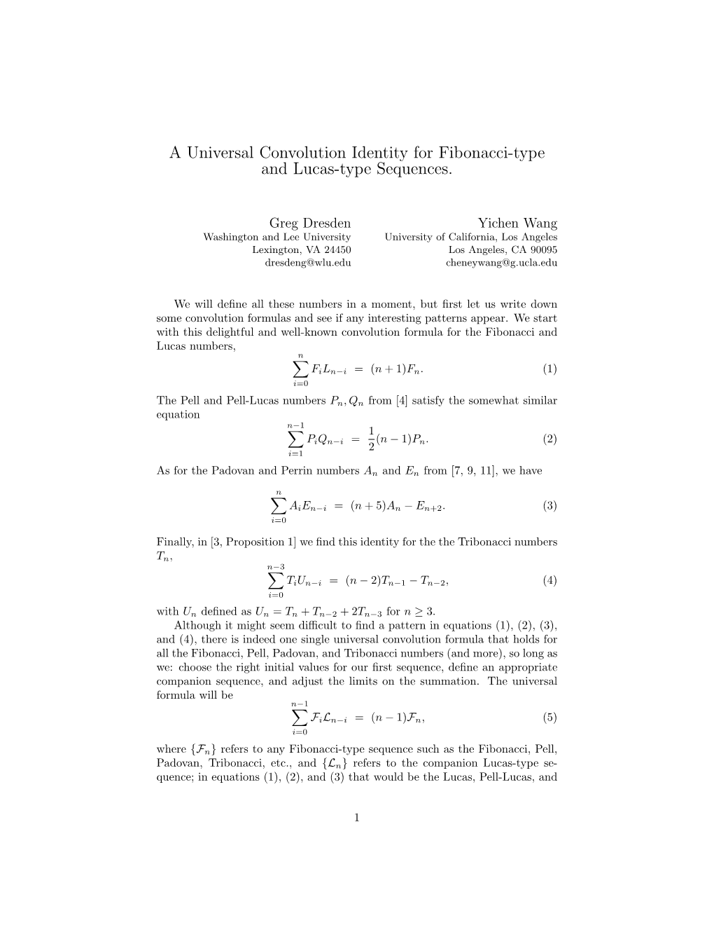 A Universal Convolution Identity for Fibonacci-Type and Lucas-Type Sequences