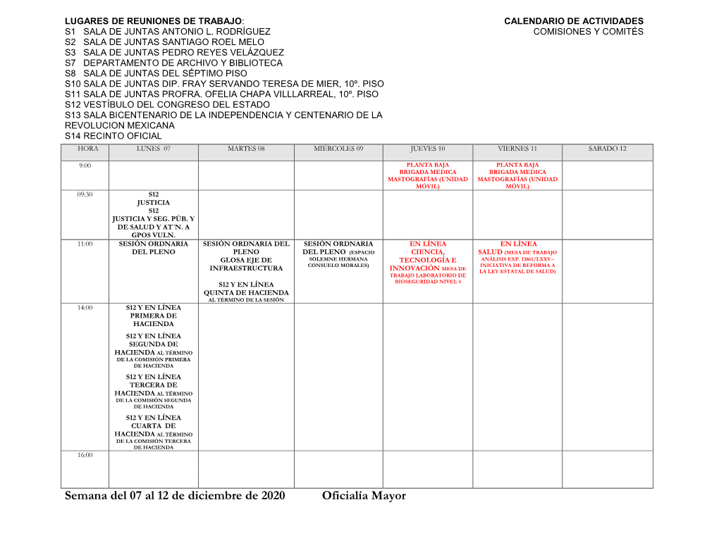 Semana Del 07 Al 12 De Diciembre De 2020 Oficialía Mayor