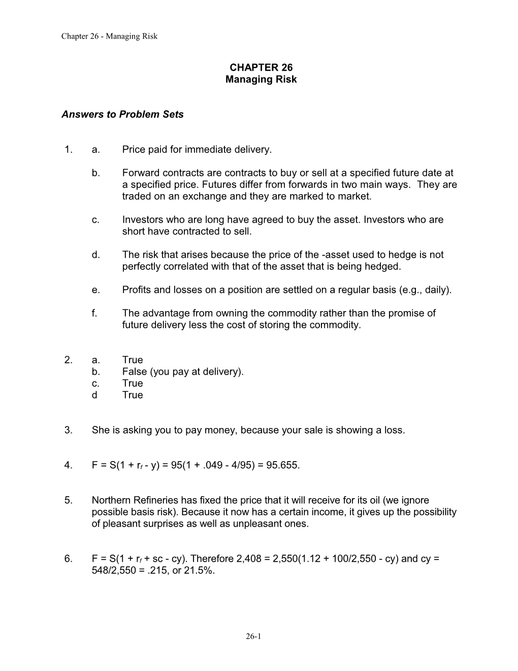 Chapter 26 - Managing Risk