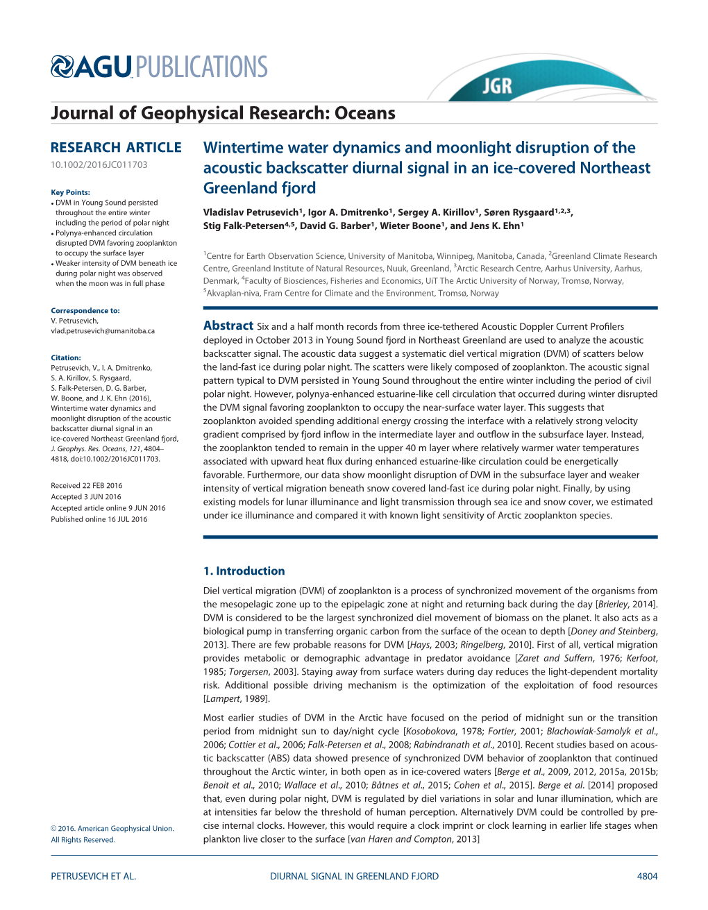 Wintertime Water Dynamics and Moonlight Disruption of the 10.1002/2016JC011703 Acoustic Backscatter Diurnal Signal in an Ice-Covered Northeast