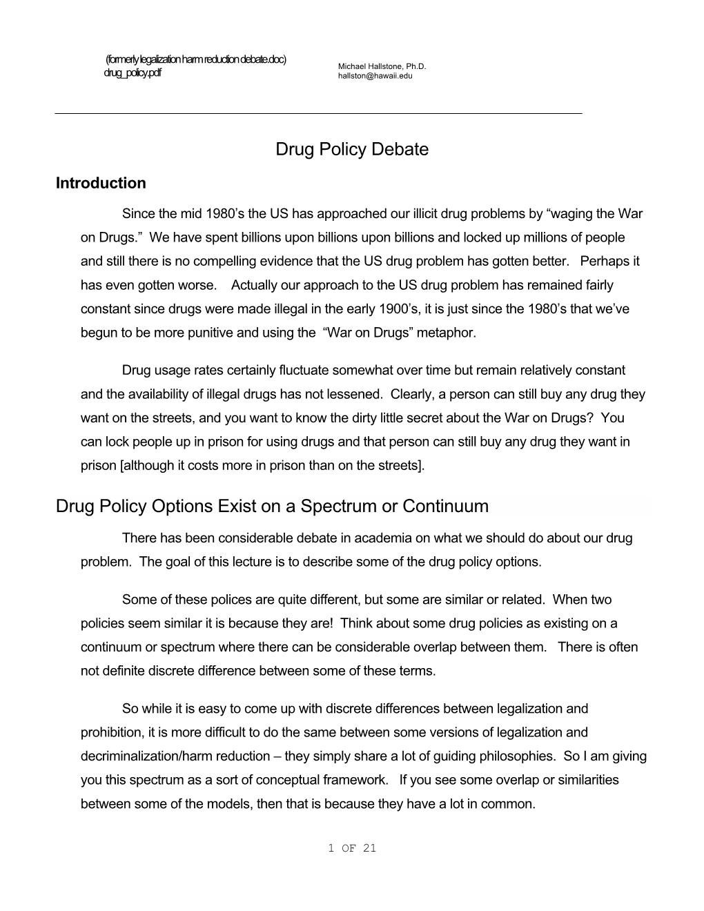 Drug Policy Debate