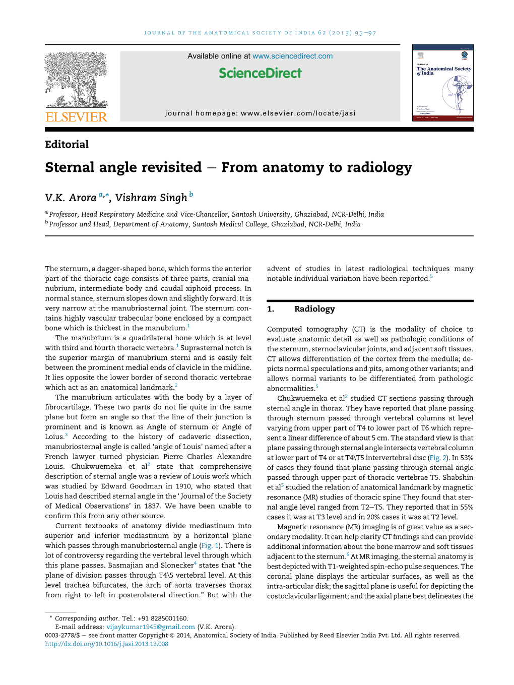 Sternal Angle Revisited E from Anatomy to Radiology