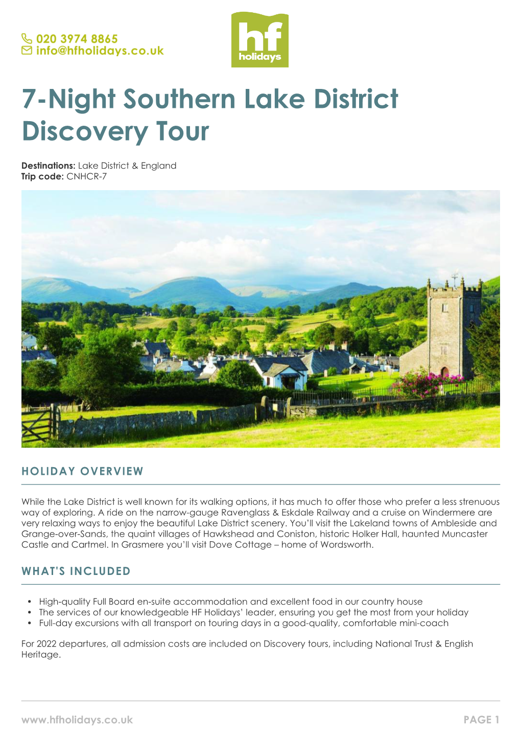 7-Night Southern Lake District Discovery Tour