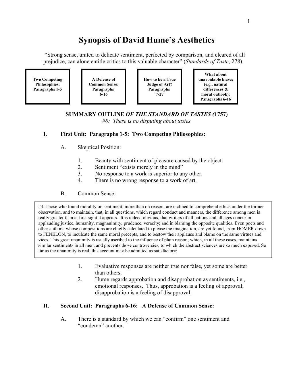 Synopsis Of David Hume’S Aesthetics