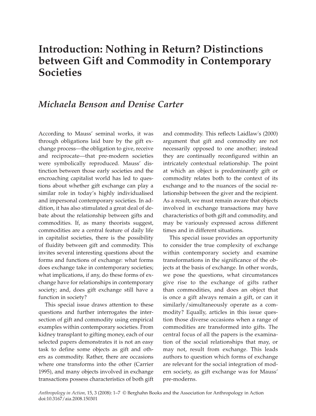 Distinctions Between Gift and Commodity in Contemporary Societies
