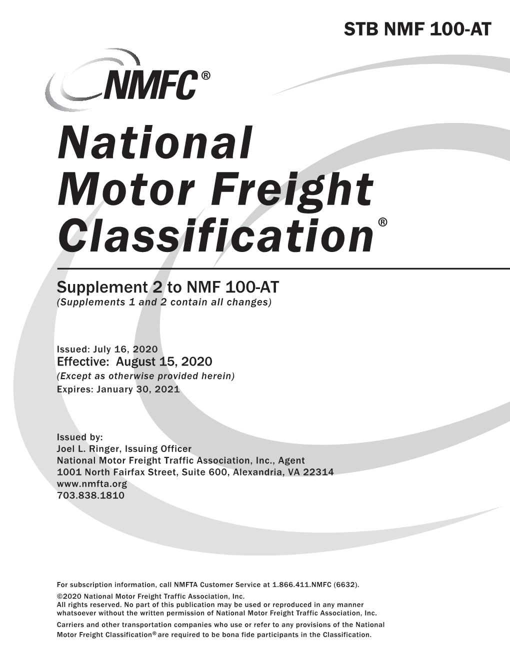 National Motor Freight Classification® Supplement 2 to NMF 100-AT (Supplements 1 and 2 Contain All Changes)