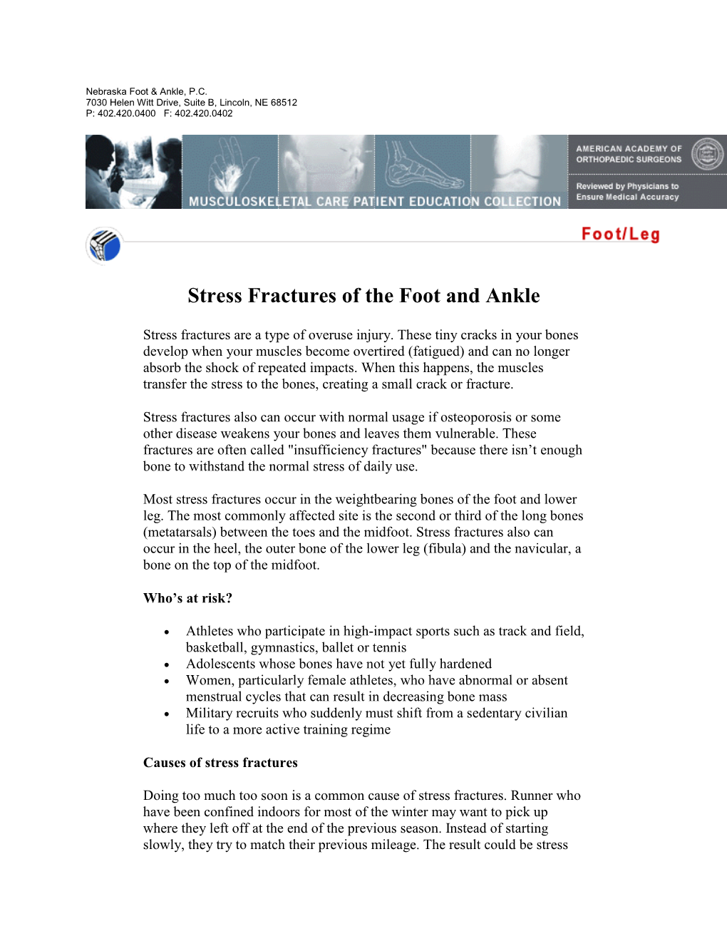 Stress Fractures of the Foot and Ankle