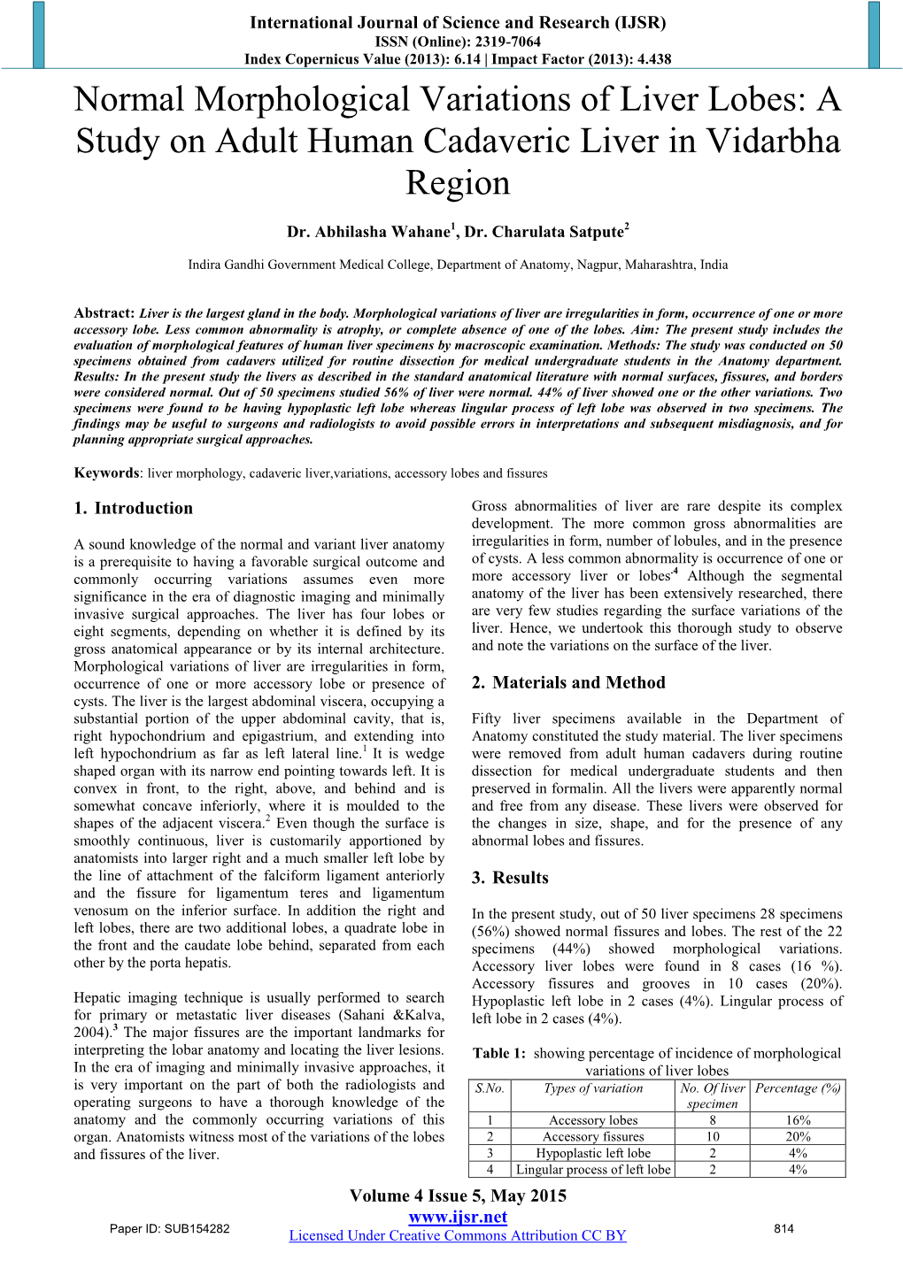 Normal Morphological Variations of Liver Lobes: a Study on Adult Human Cadaveric Liver in Vidarbha Region