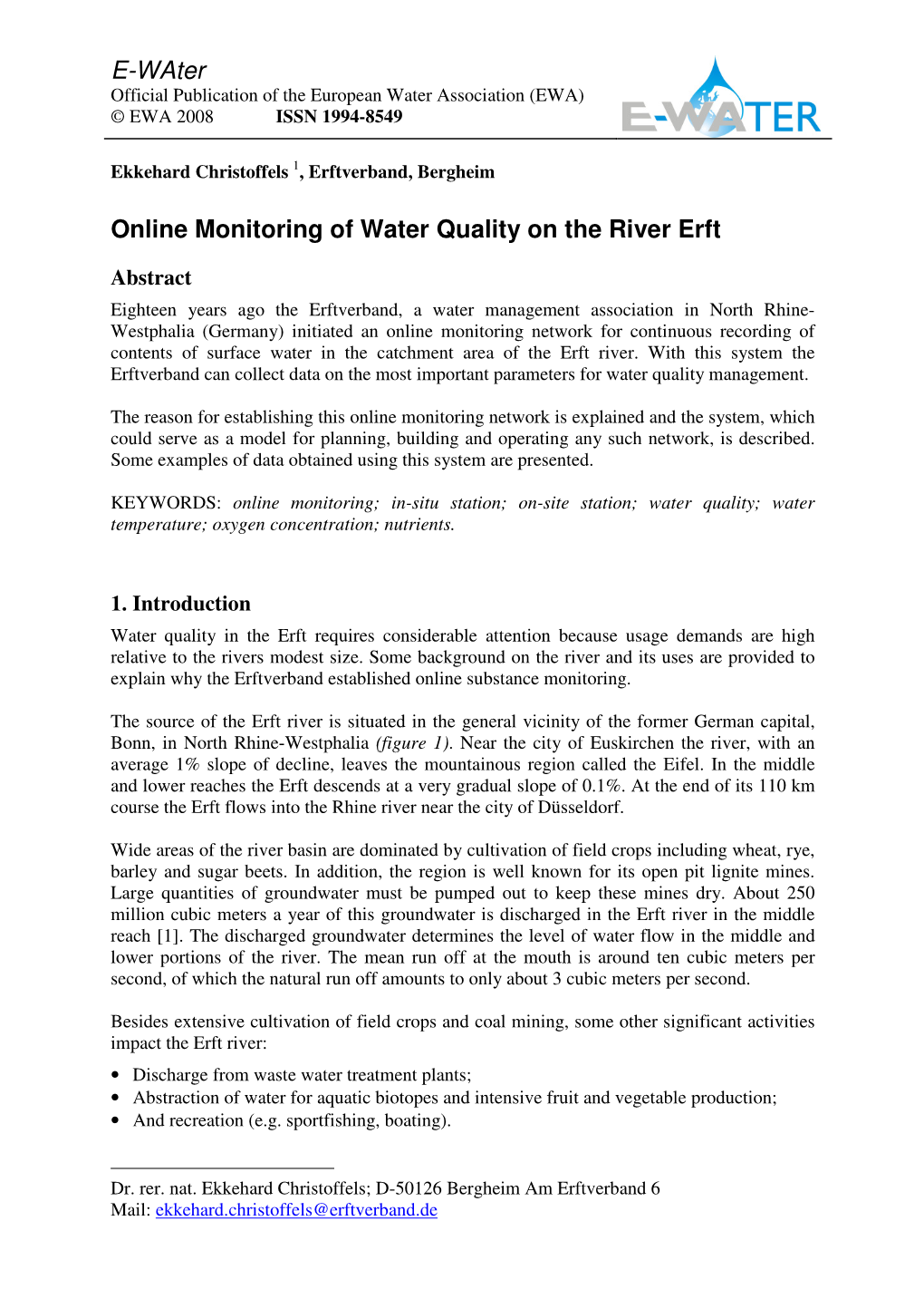 Online E-Water of Water Quality Onthe River Erft Proof Read Rev A
