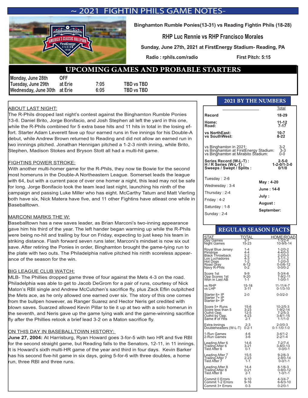 ~ 2021 Fightin Phils Game Notes