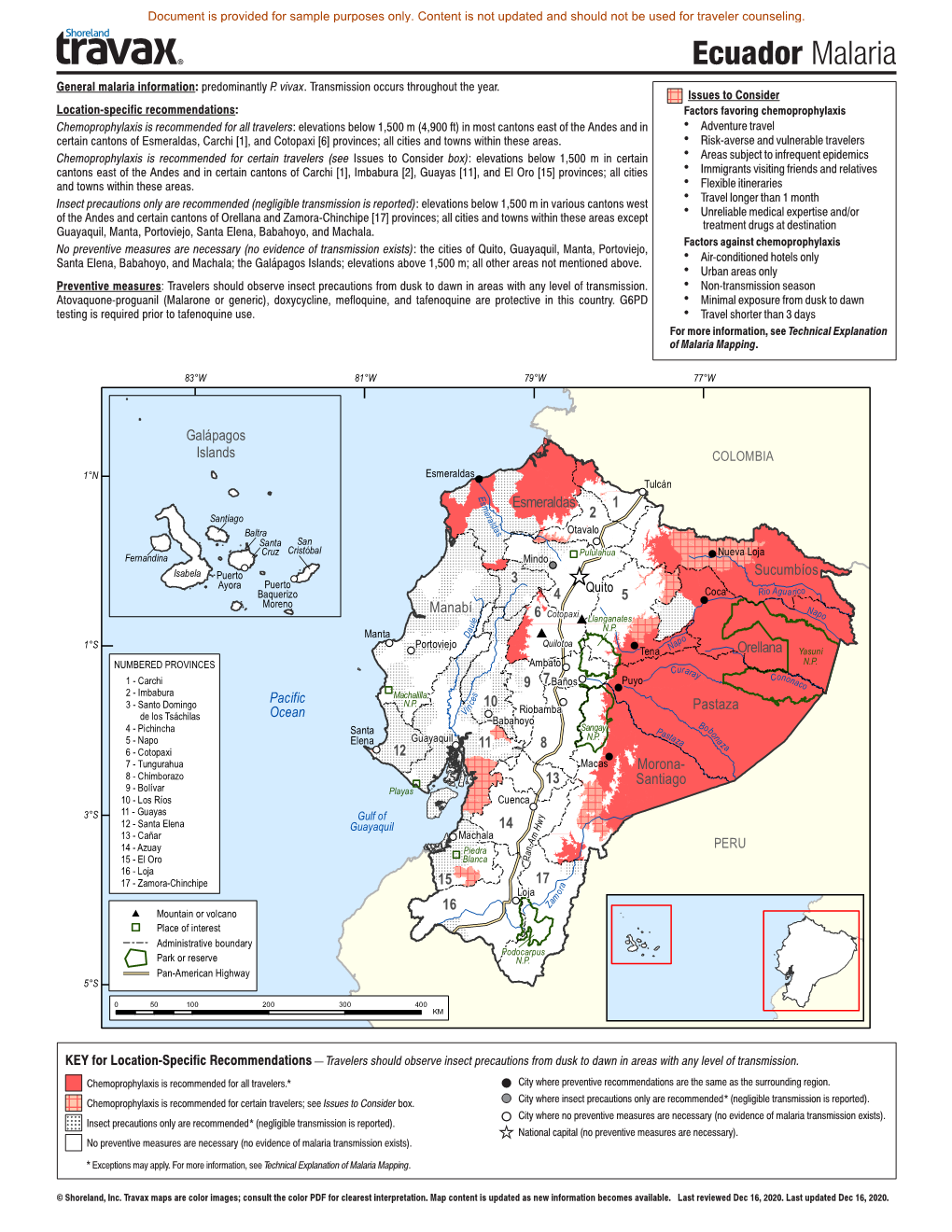 Ecuador Malaria General Malaria Information: Predominantly P