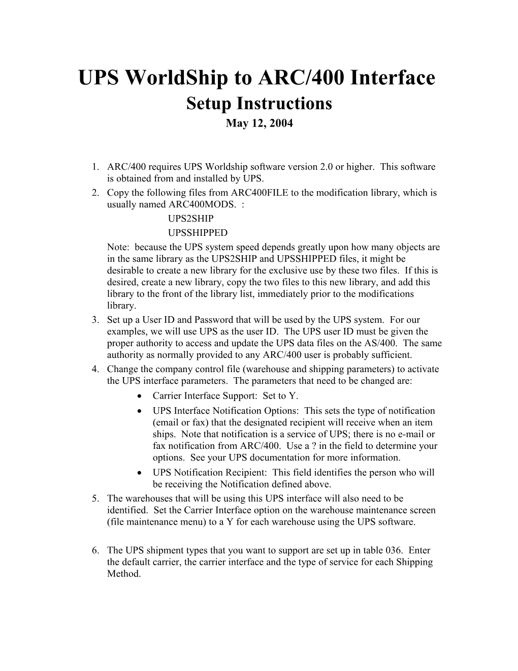 UPS Interface Setup Instructions