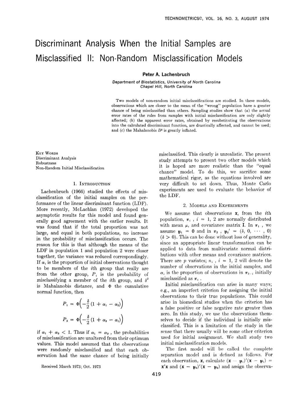 V1603419 Discriminant Analysis When the Initial