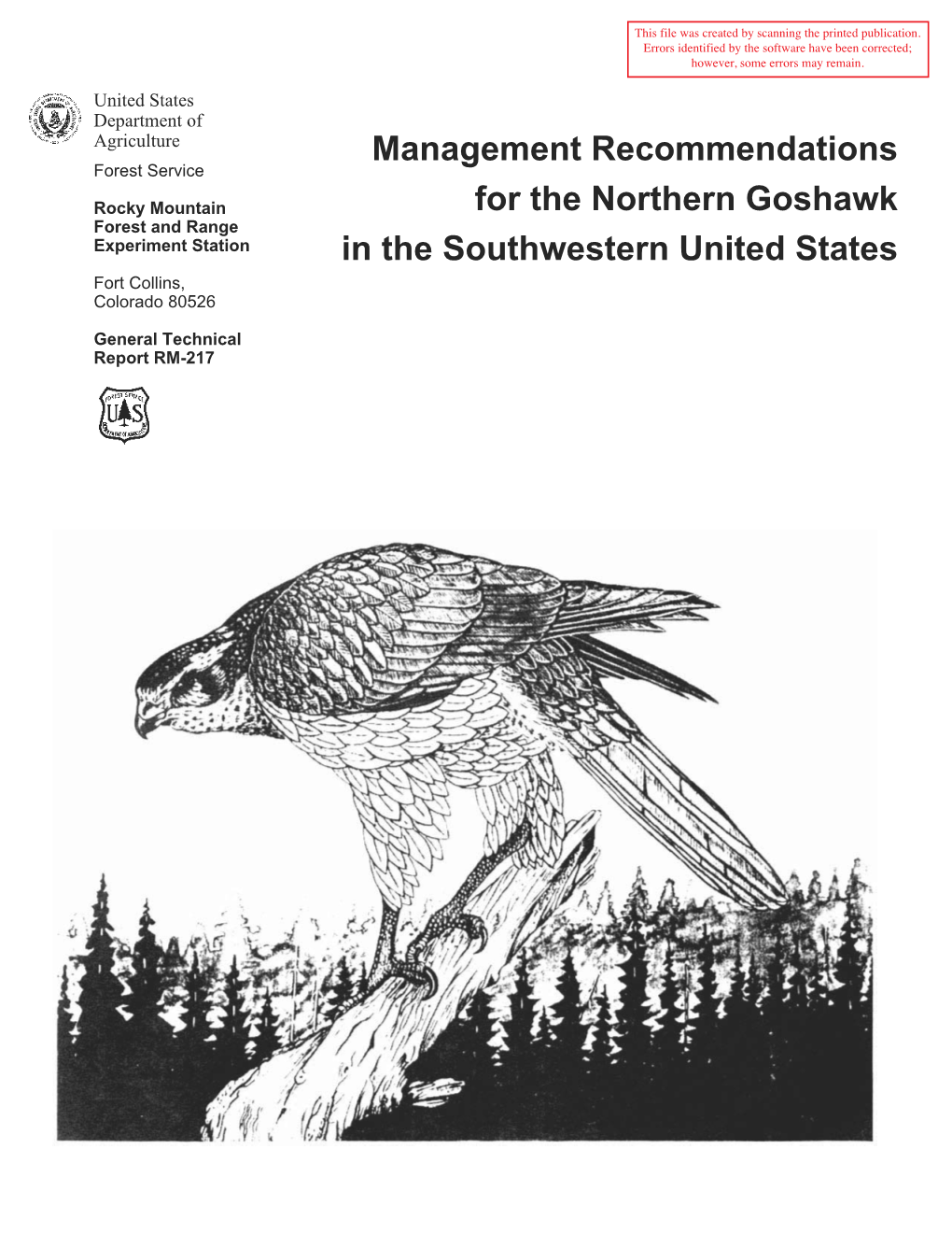 Northern Goshawk Forest and Range Experiment Station in the Southwestern United States Fort Collins, Colorado 80526