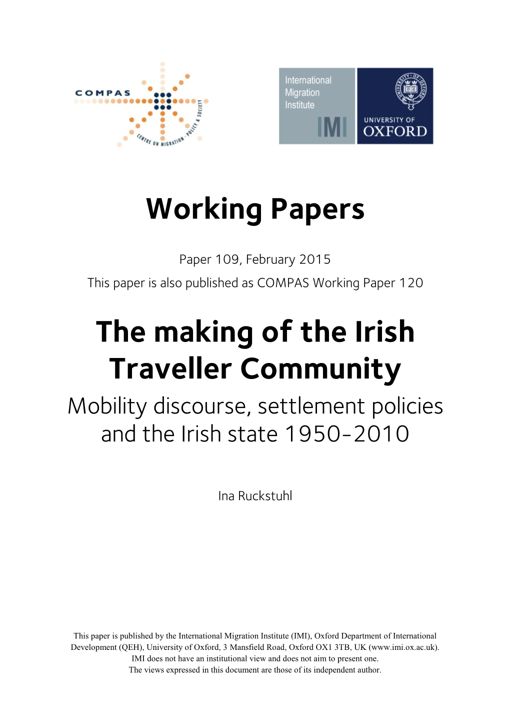 Working Papers the Making of the Irish Traveller Community