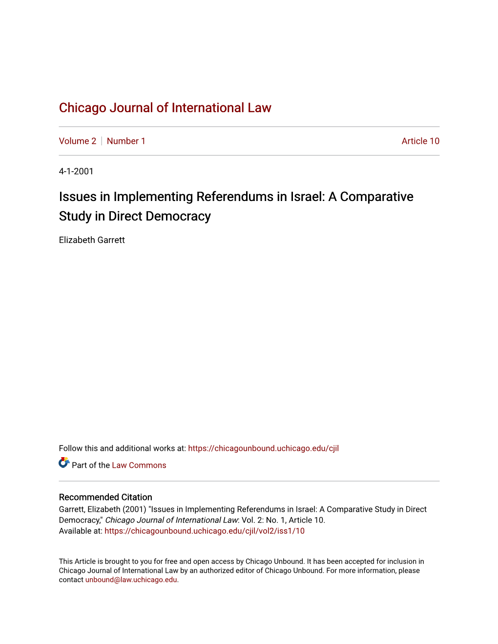 Issues in Implementing Referendums in Israel: a Comparative Study in Direct Democracy