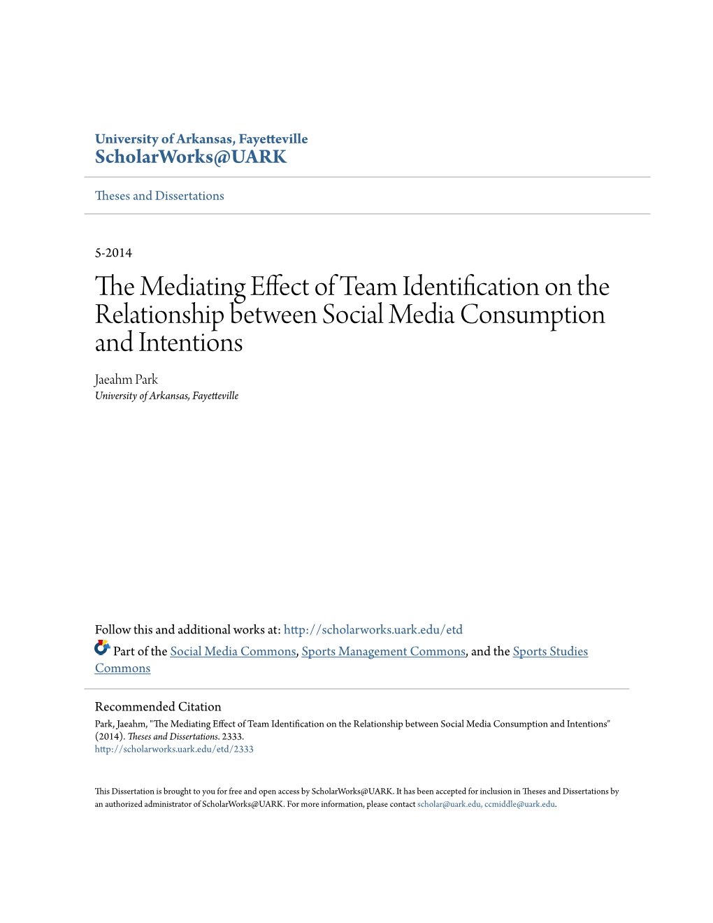The Mediating Effect of Team Identification on the Relationship Between Social Media Consumption and Intentions