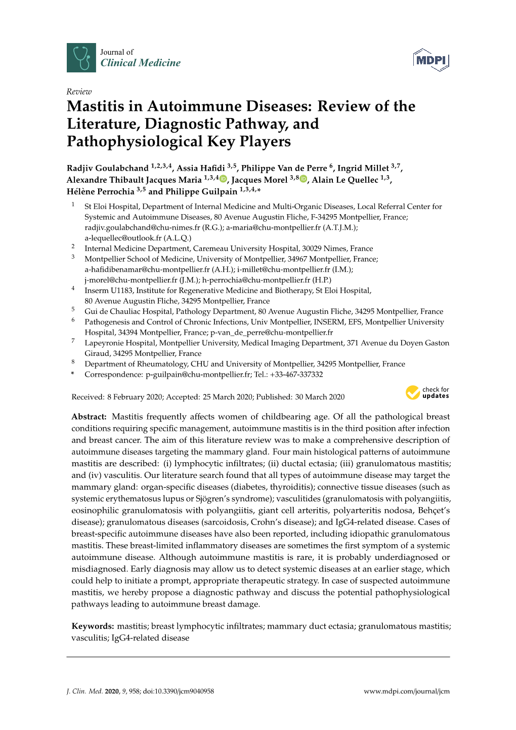 Mastitis in Autoimmune Diseases: Review of the Literature, Diagnostic Pathway, and Pathophysiological Key Players