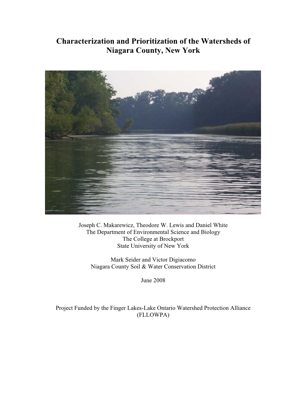 Characterization and Prioritization of the Watersheds of Niagara County, New York