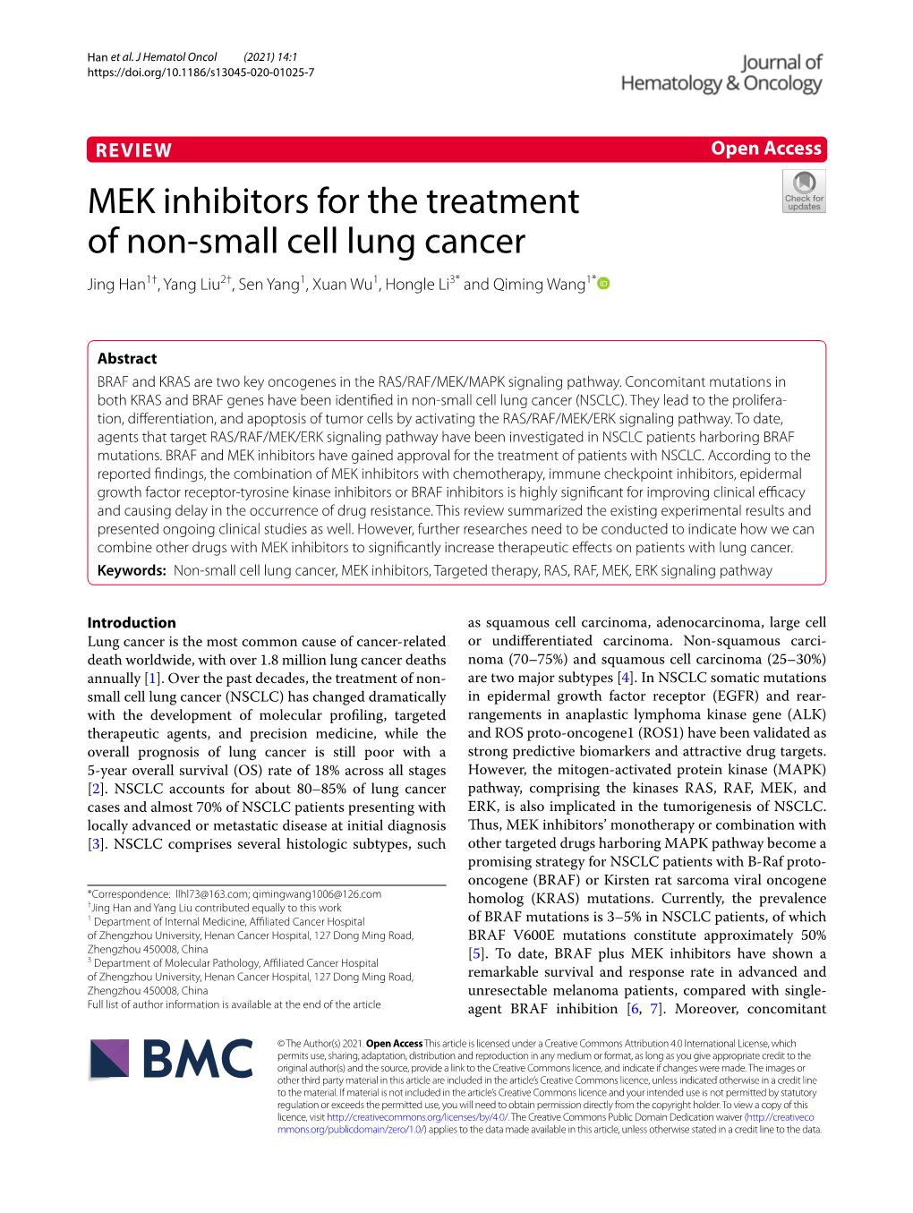 MEK Inhibitors for the Treatment of Non-Small Cell Lung Cancer