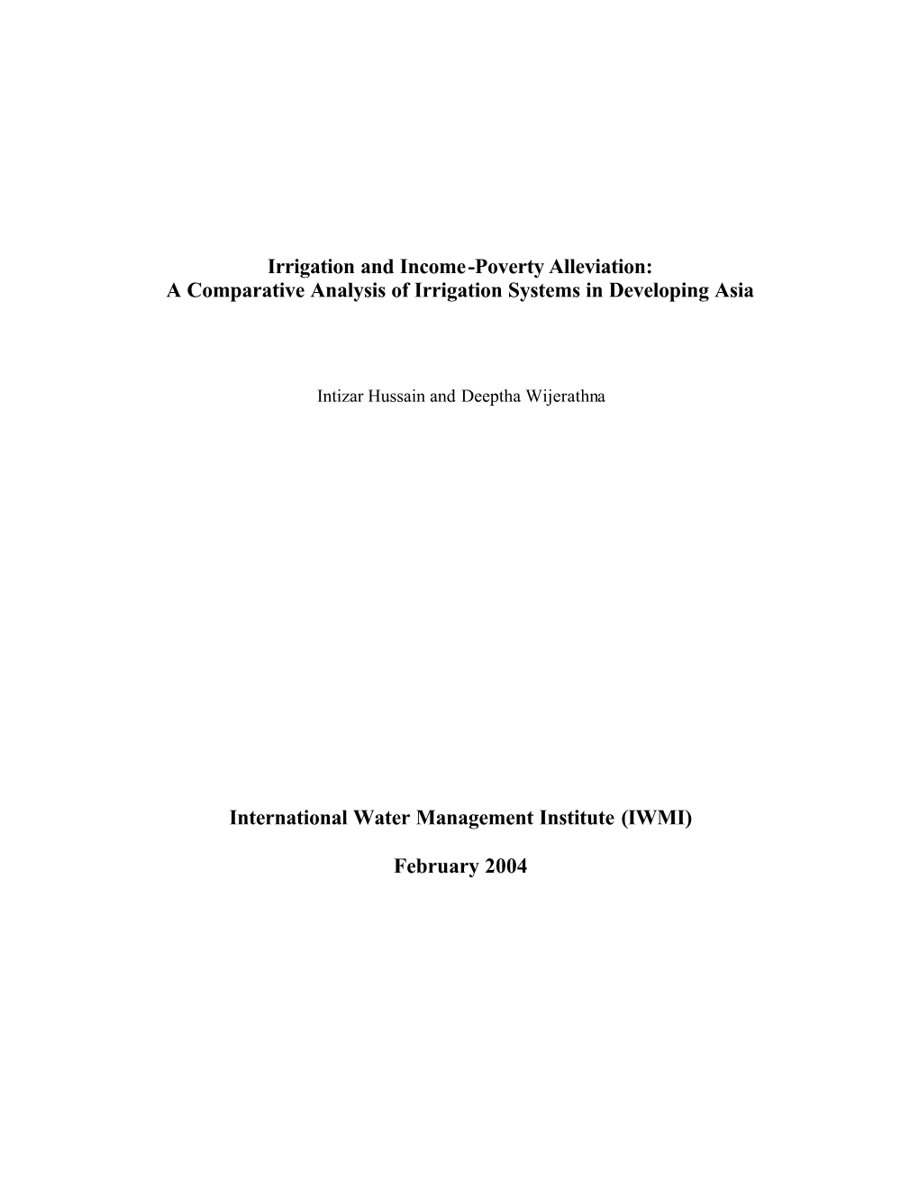 Irrigation and Income-Poverty Alleviation: a Comparative Analysis of Irrigation Systems in Developing Asia