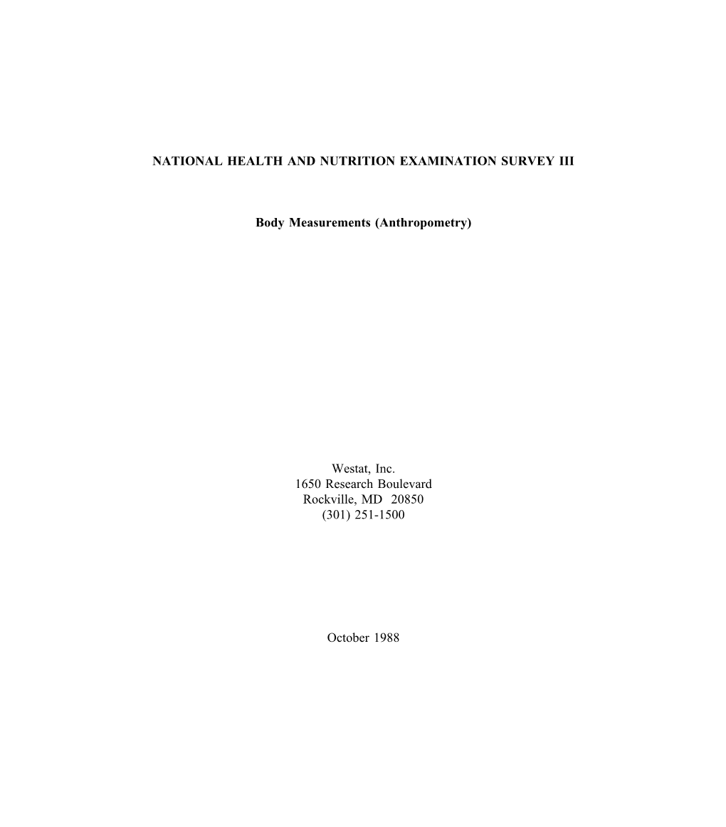 Body Measurements (Anthropometry) Manual