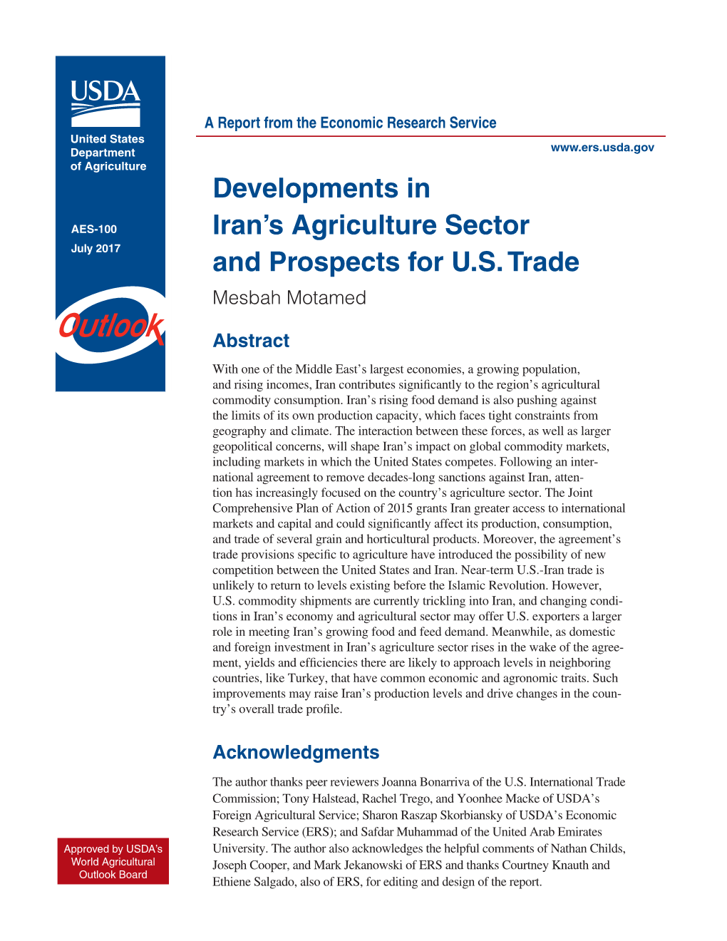 Developments in Iran's Agriculture Sector and Prospects for U.S. Trade