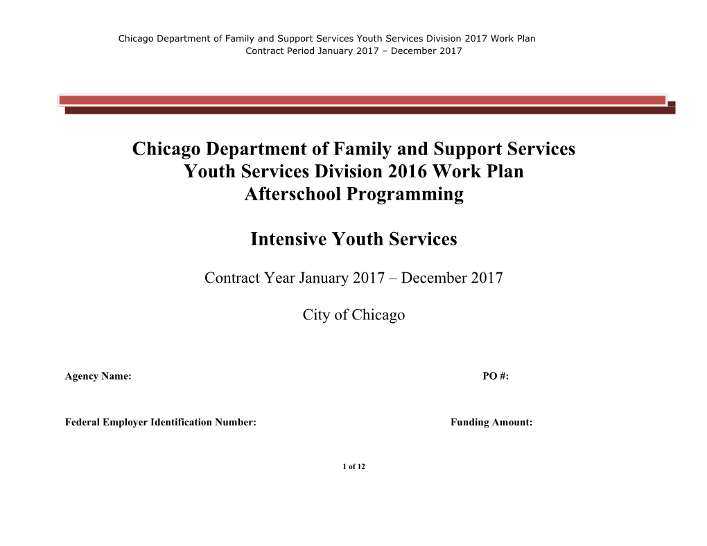 Chicago Department of Family and Support Services Youth Services Division 2017 Work Plan