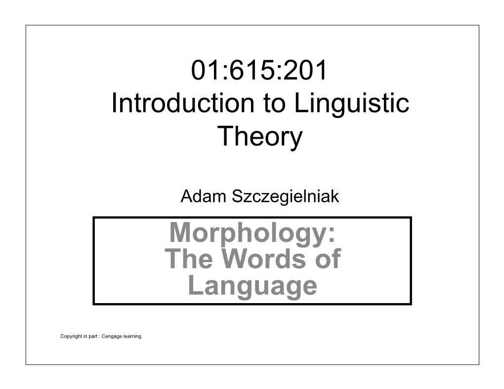 01:615:201 Introduction to Linguistic Theory Morphology: the Words of Language