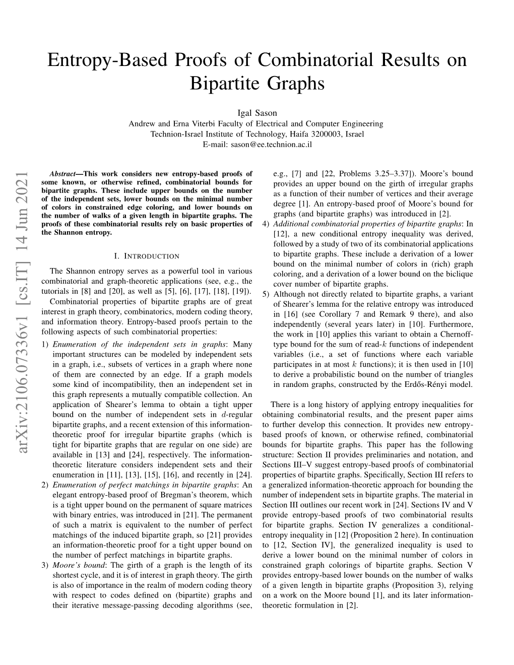 Entropy-Based Proofs of Combinatorial Results on Bipartite Graphs