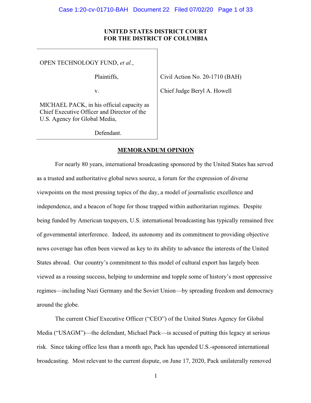 Case 1:20-Cv-01710-BAH Document 22 Filed 07/02/20 Page 1 of 33