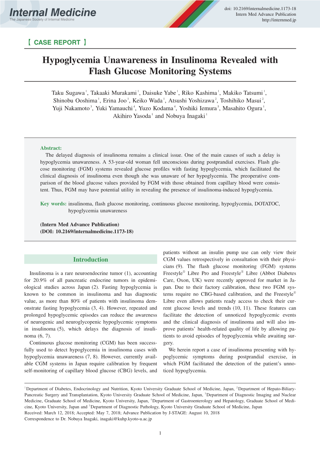 Hypoglycemia Unawareness in Insulinoma Revealed with Flash Glucose Monitoring Systems