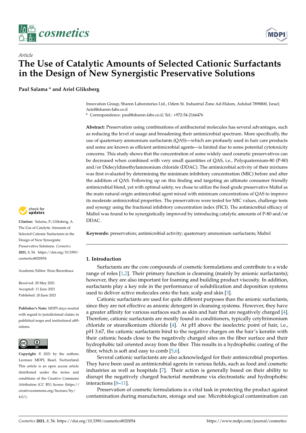 The Use of Catalytic Amounts of Selected Cationic Surfactants in the Design of New Synergistic Preservative Solutions