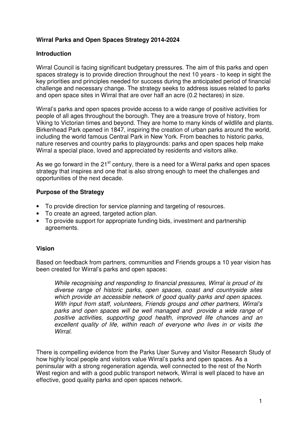 1 Wirral Parks and Open Spaces Strategy 2014-2024 Introduction