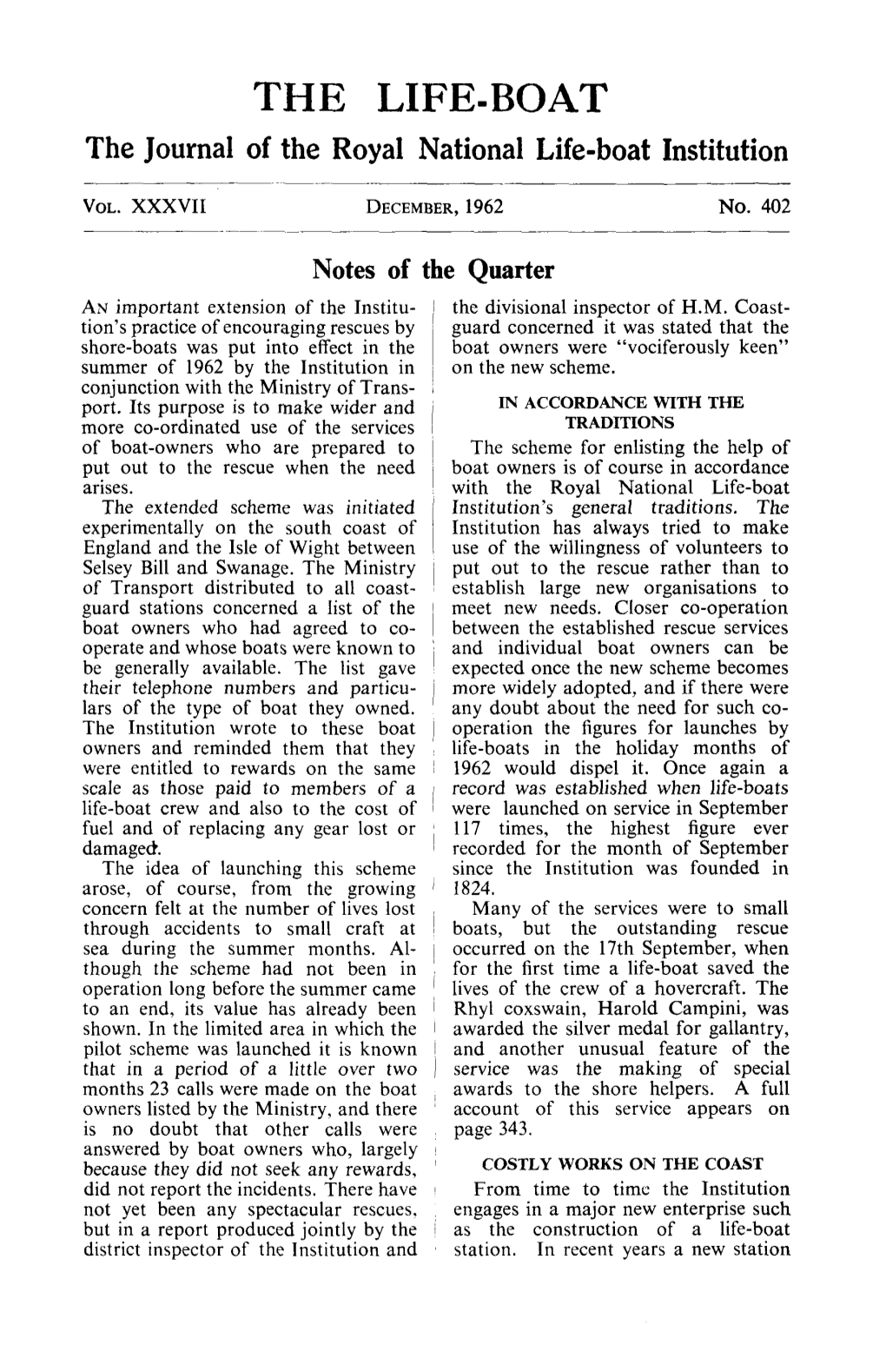 THE LIFE-BOAT the Journal of the Royal National Life-Boat Institution