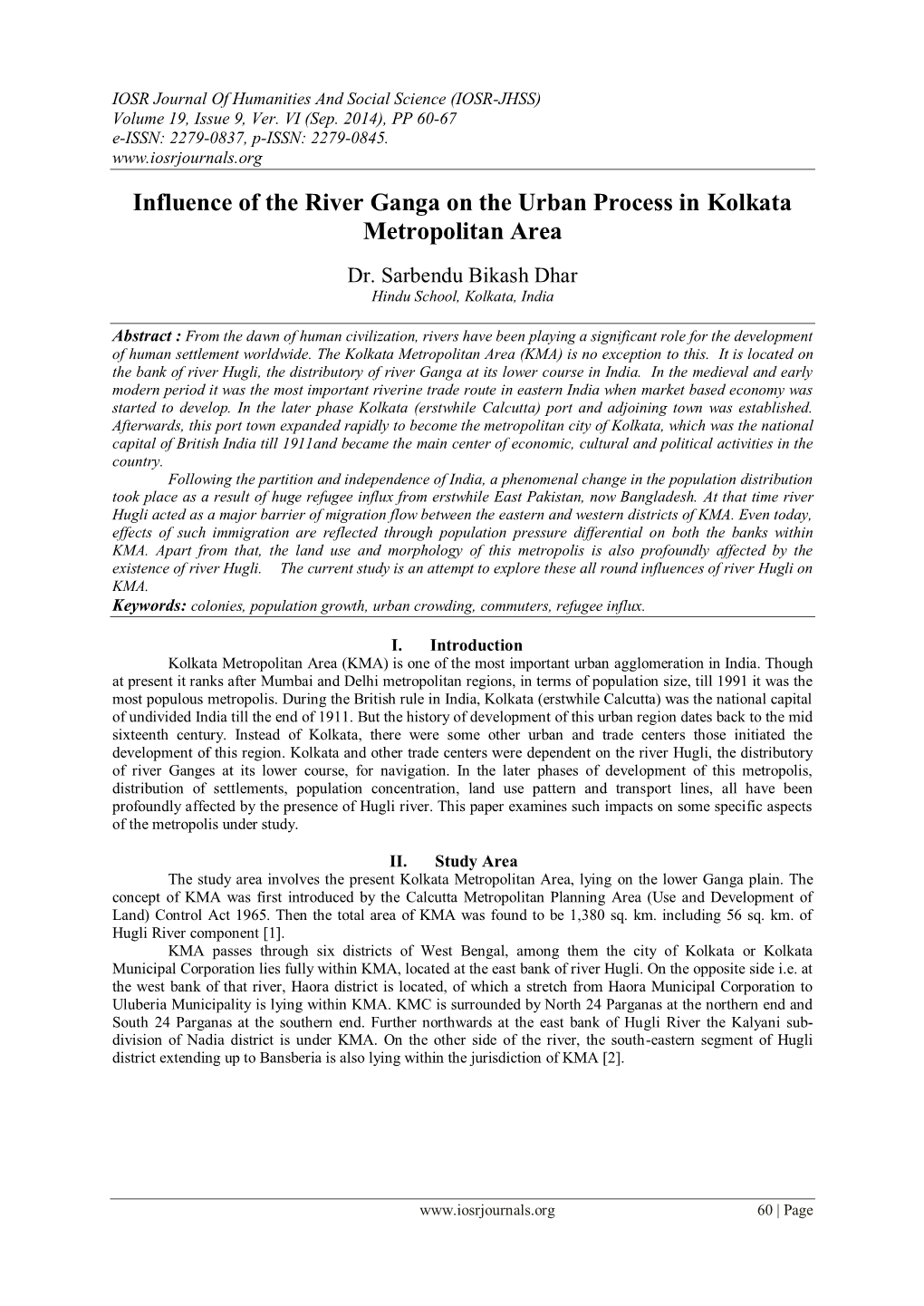 Influence of the River Ganga on the Urban Process in Kolkata Metropolitan Area