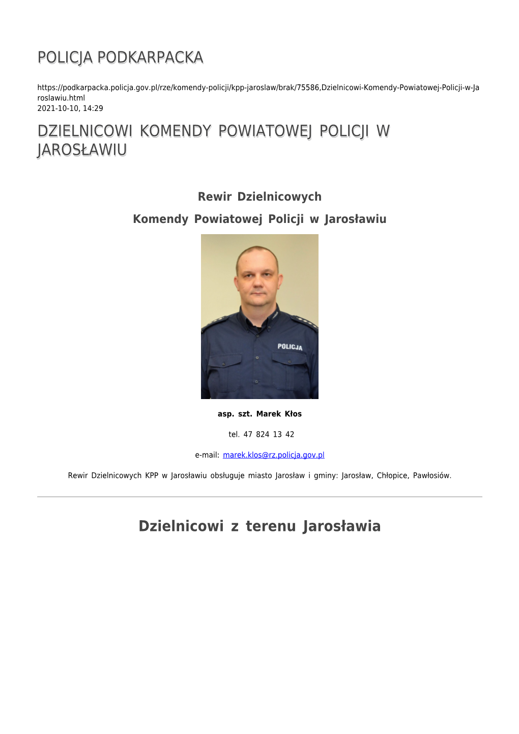 Dzielnicowi Komendy Powiatowej Policji W Jarosławiu