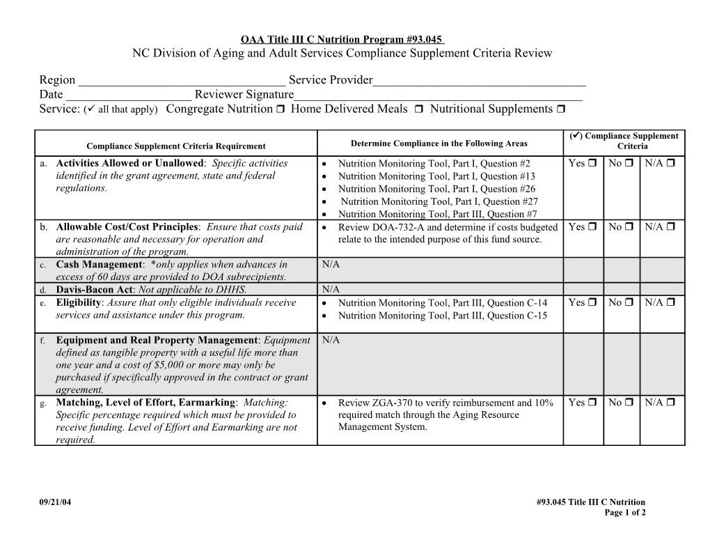 Checklist for Assessment of Division/Office Monitoring Plan