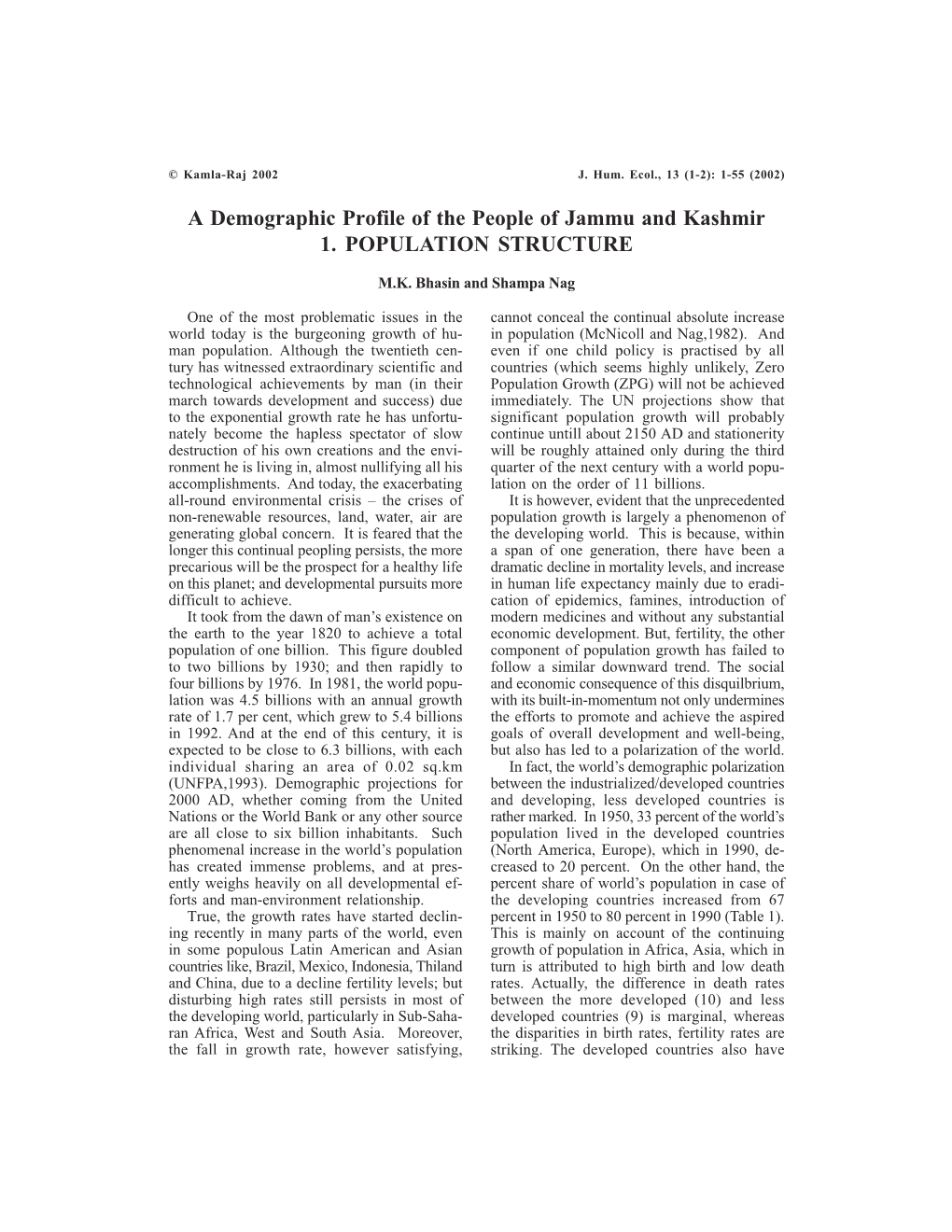 Demographic Profile of the People of Jammu and Kashmir 1