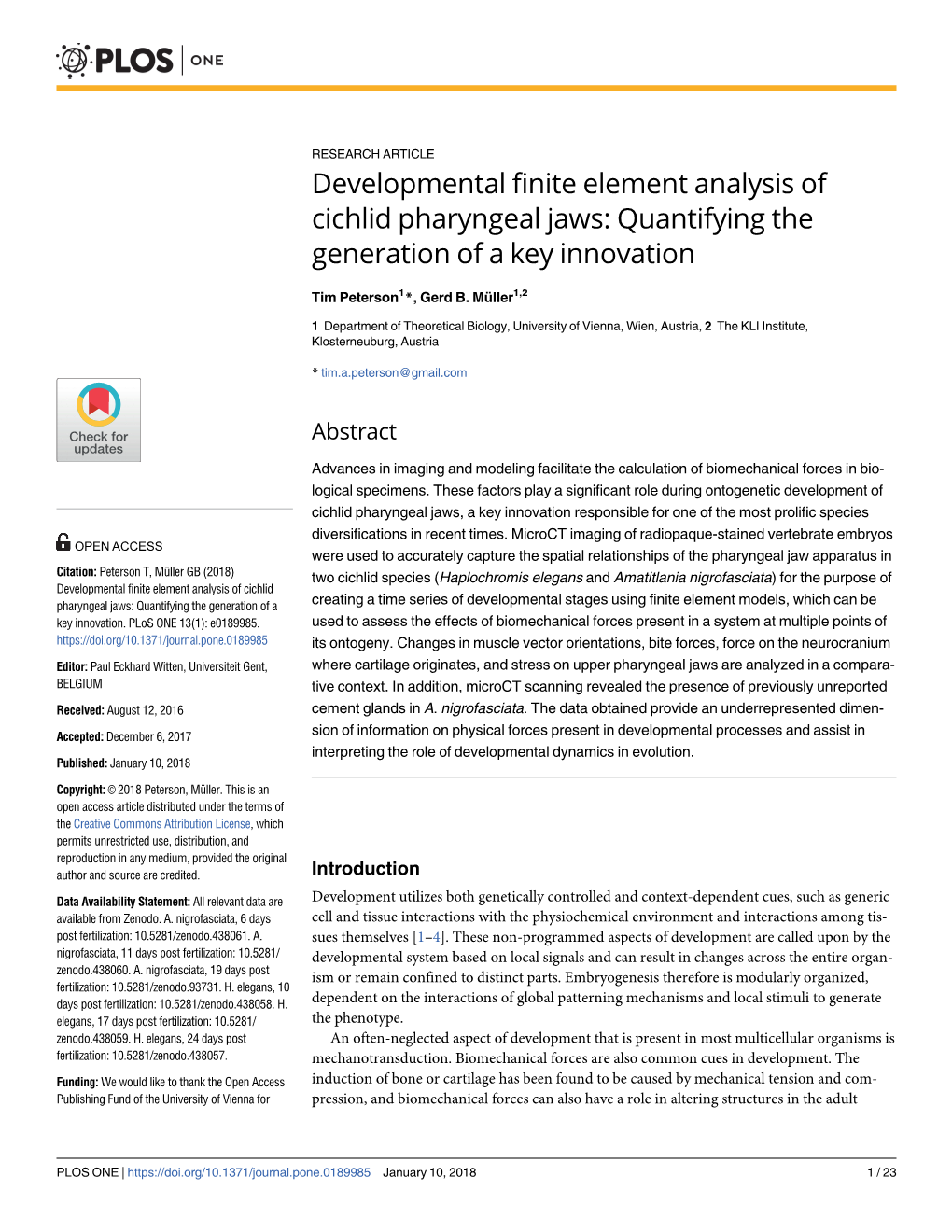 Developmental Finite Element Analysis of Cichlid Pharyngeal Jaws: Quantifying the Generation of a Key Innovation